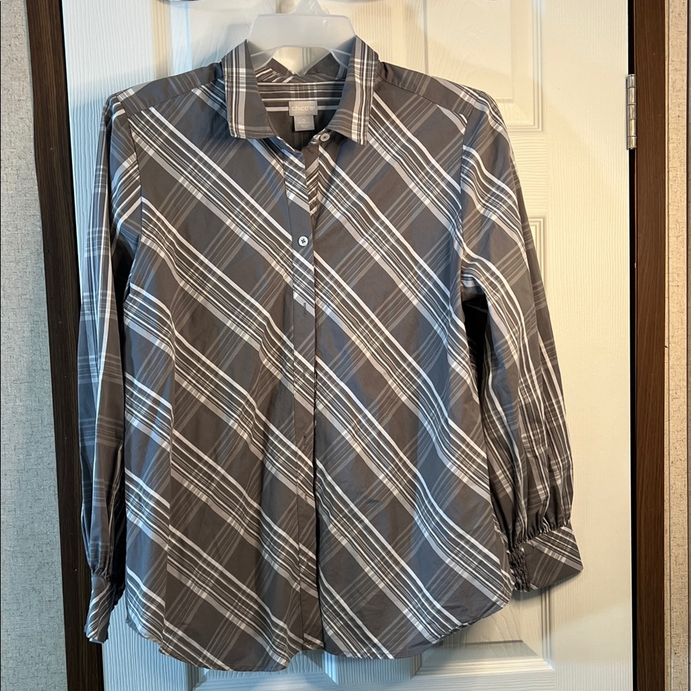 Chico's Gray and White Striped women Shirt